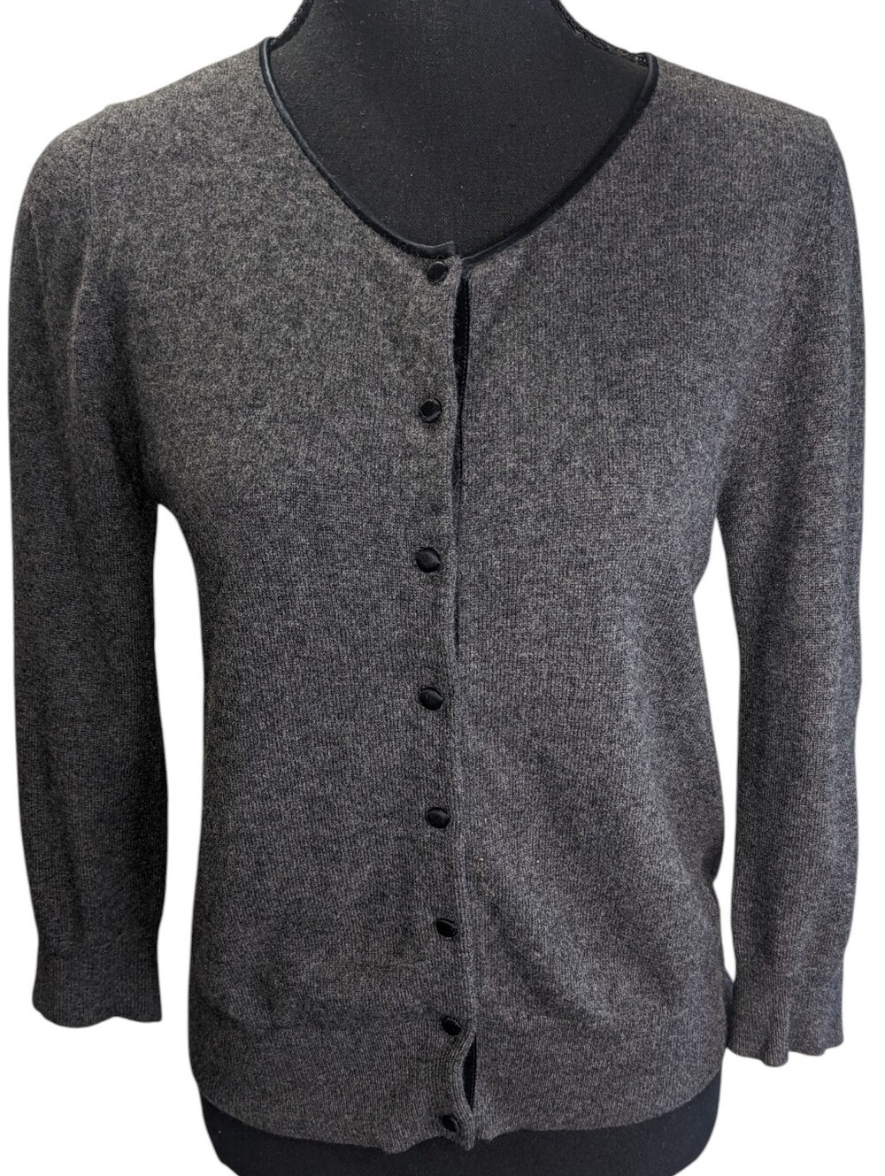 Women's Cashmere Charcoal Gray Button Cardigan Sweater Size M 3/4 Sleeves